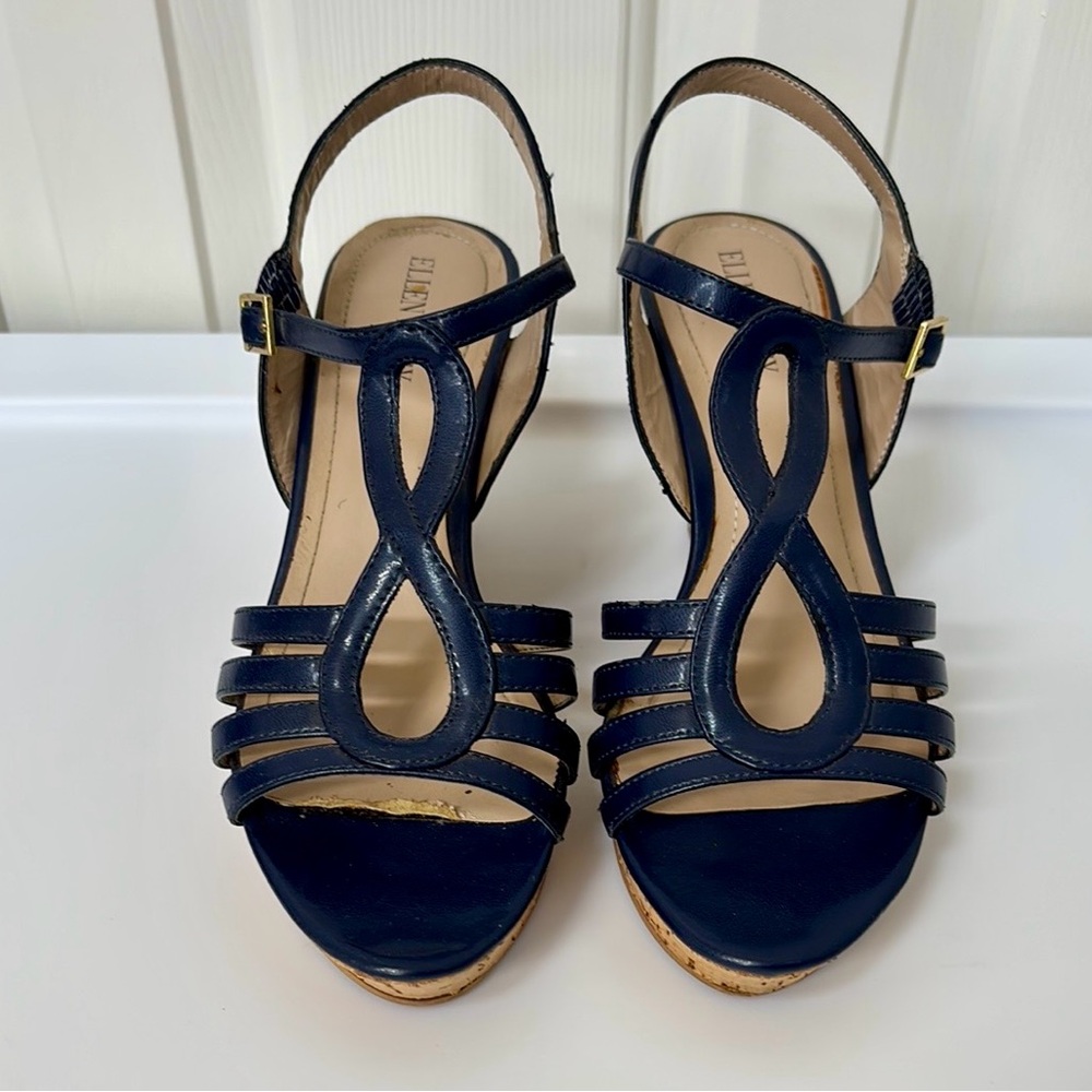 ELLEN TRACY Blue Platform Sandals with Ankle Straps